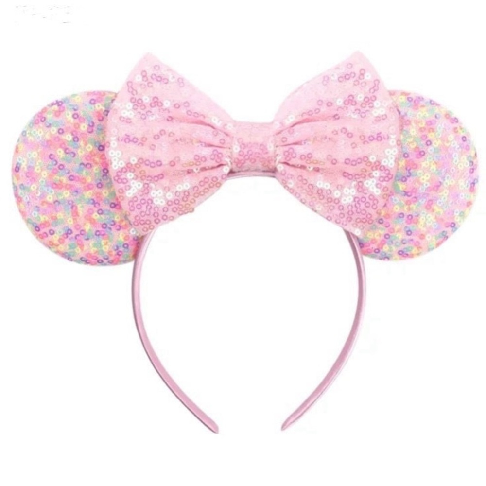 Disney Inspired Super Cute All Light Pink Mouse Ears Sequined Headband with Bow